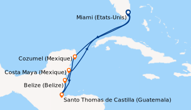 Itinéraire de la croisière Miami (Etats-Unis), En mer, Cozumel (Mexique)...