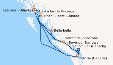 Itinéraire de la croisière Vancouver (Canada), Alaska Inside Passage, Ke...