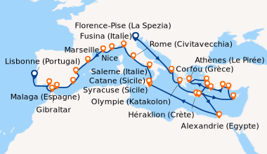 Itinéraire de la croisière Fusina (Italie), En mer, Corfou (Grèce), Olym...