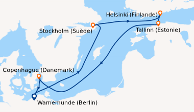 Itinéraire de la croisière Warnemunde (Berlin), En mer, Stockholm (Suède...