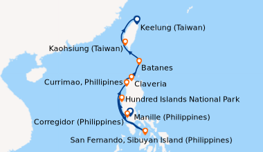 Itinéraire de la croisière Nature et héritages des Philippines à Taïwan