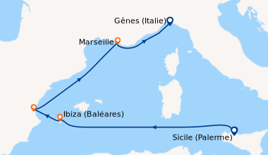 Itinéraire de la croisière Sicile (Palerme), En mer, Ibiza (Baléares), V...