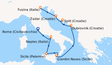 Itinéraire de la croisière Rome (Civitavecchia), Naples (Italie), Sicile...