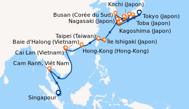 Itinéraire de la croisière Singapour, En mer, Cam Ranh, Viêt Nam, En mer...