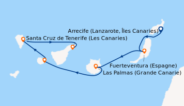 Itinéraire de la croisière Les Canaries au rythme du Carnaval, une croisière entre îles volcaniques, traditions et couleurs de la fête (LZT_CARPP)