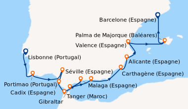 Itinéraire de la croisière Lisbonne (Portugal), Portimao (Portugal), Sév...