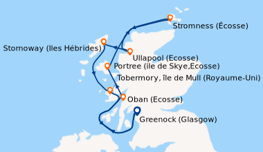 Itinéraire de la croisière Écosse sauvage et îles mythiques