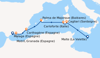 Itinéraire de la croisière Malte (La Valette), En mer, Cagliari (Sardaig...
