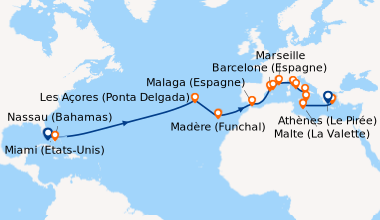 Itinéraire de la croisière Miami (Etats-Unis), Nassau (Bahamas), En mer,...
