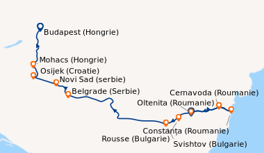 Itinéraire de la croisière Le Danube et la péninsule balkanique - De Bucarest à Budapest (OBD_PP)