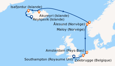 Itinéraire de la croisière Reykjavik (Islande), Isafjordur (Islande), Ak...