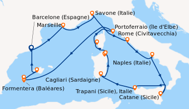 Itinéraire de la croisière Espagne, France, Italie, Corse (France), Baléares
