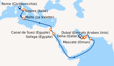Itinéraire de la croisière Doha (Qatar), Dubaï (Emirats Arabes Unis), Du...