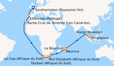 Itinéraire de la croisière Southampton (Royaume Uni), En mer, En mer, Li...