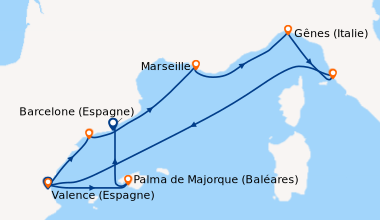 Itinéraire de la croisière Valence (Espagne), Tarragone (Espagne), Marse...