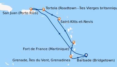 Itinéraire de la croisière Barbade (Bridgetown), En mer, San Juan (Porto...