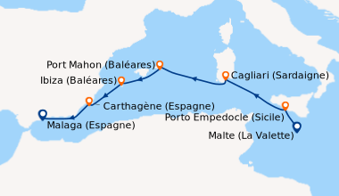 Itinéraire de la croisière Malte (La Valette), Porto Empedocle (Sicile),...