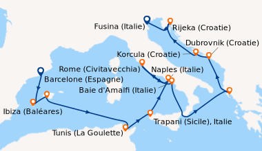 Itinéraire de la croisière Barcelone (Espagne), Ibiza (Baléares), Palma ...
