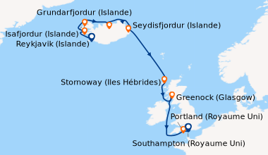 Itinéraire de la croisière Reykjavik (Islande), Grundarfjordur (Islande)...