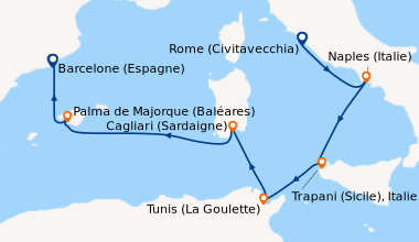 Itinéraire de la croisière Rome (Civitavecchia), Naples (Italie), Trapan...