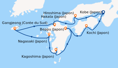Itinéraire de la croisière Kobe (Japon), Kochi (Japon), Beppu (Japon), K...