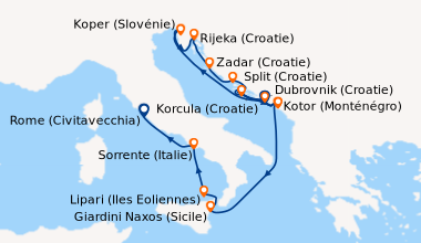 Itinéraire de la croisière Dubrovnik (Croatie), En mer, Koper (Slovénie)...
