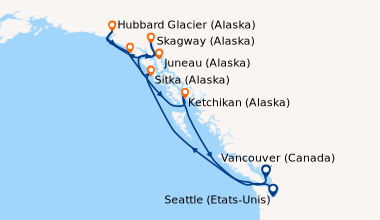 Itinéraire de la croisière Seattle (Etats-Unis), En mer, Sitka (Alaska),...