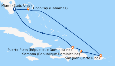 Itinéraire de la croisière Miami (Etats-Unis), CocoCay (Bahamas), En mer...