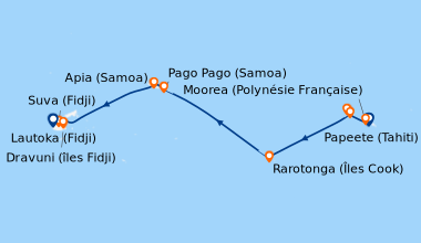 Itinéraire de la croisière Papeete (Tahiti), Moorea (Polynésie Française...
