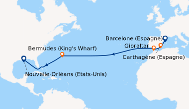 Itinéraire de la croisière Barcelone (Espagne), Carthagène (Espagne), Gi...