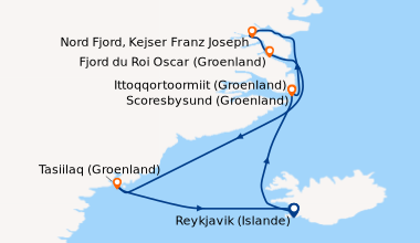 Itinéraire de la croisière Reykjavik (Islande), En mer, Scoresbysund (Gr...