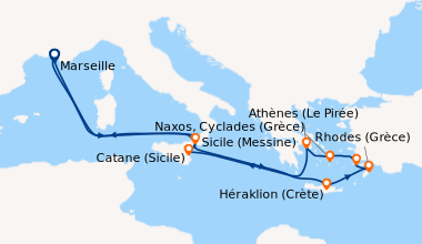 Itinéraire de la croisière Trésors de la Grèce Antique