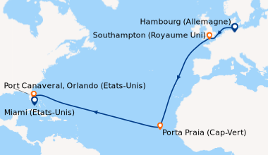 Itinéraire de la croisière Hambourg (Allemagne), En mer, Southampton (Ro...