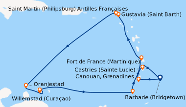 Itinéraire de la croisière Barbade (Bridgetown), Bequia (Saint-Vincent-e...