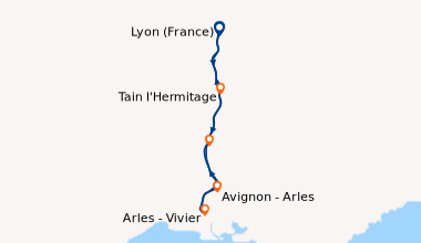 Itinéraire de la croisière Escales incontournables du Rhône entre Lyon, la Camargue et la Provence avec un dîner OFFERT à l'Abbaye de Collonges - Paul Bocuse (formule port/port) LMY_PP2