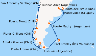 Itinéraire de la croisière San Antonio / Santiago (Chili), En mer, Puert...