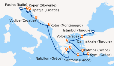 Itinéraire de la croisière Istanbul (Turquie), Cannakkale (Turquie), Vol...