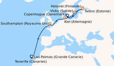 Itinéraire de la croisière Copenhague (Danemark), En mer, Visby (Suède),...