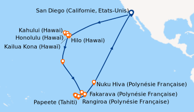 Itinéraire de la croisière San Diego (Californie, Etats-Unis), En mer, E...