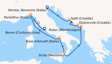 Itinéraire de la croisière Venise, Ravenne (Italie), Split (Croatie), Du...