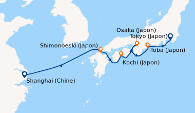 Itinéraire de la croisière Shanghai (Chine), En mer, Shimonoeski (Japon)...
