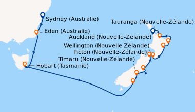 Itinéraire de la croisière Sydney (Australie), Eden (Australie), En mer,...