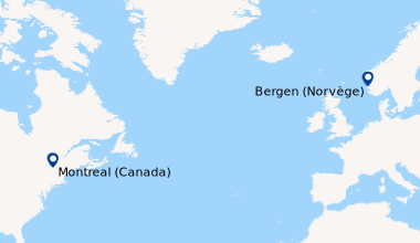 Itinéraire de la croisière Voyage en mer : Bergen-Montréal