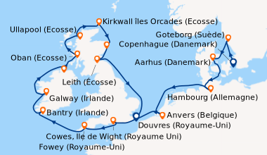 Itinéraire de la croisière Copenhague (Danemark), Goteborg (Suède), Aarh...