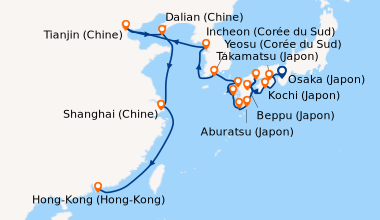 Itinéraire de la croisière Osaka (Japon), Osaka (Japon), Takamatsu (Japo...