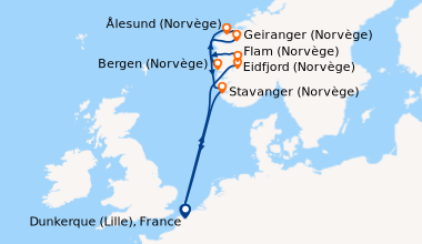 Itinéraire de la croisière Fjords de Norvège