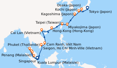 Itinéraire de la croisière Singapour, En mer, Phuket (Thaïlande), Langka...
