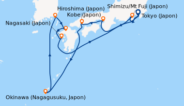 Itinéraire de la croisière Tokyo (Japon), En mer, Kobe (Japon), Kobe (Ja...