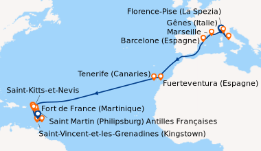 Itinéraire de la croisière Gênes (Italie), Rome (Civitavecchia), Florenc...