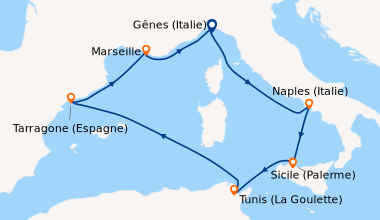 Itinéraire de la croisière Gênes (Italie), Naples (Italie), Sicile (Pale...